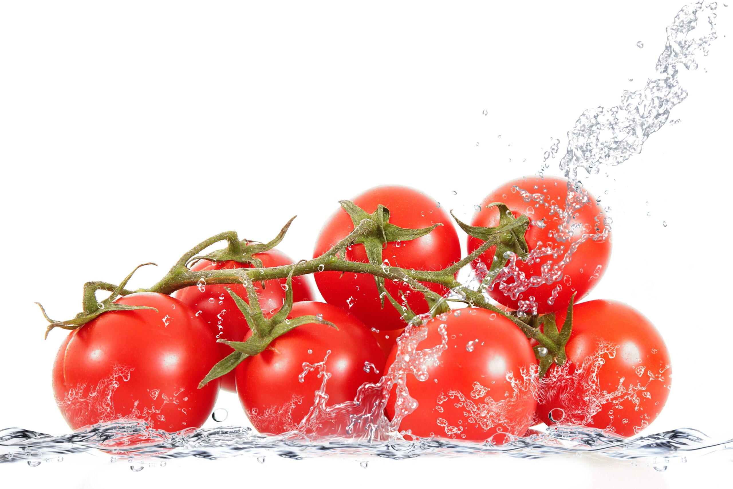 taze domates üzerine dökülen su ve su sıçratması